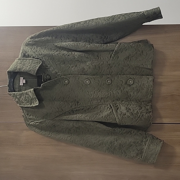 J.Jill tonal dark olive drab embossed brocade jacket/blazer-Size Medium - Picture 1 of 16